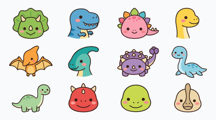 Cute dinosaur icons kawaii style © Miko