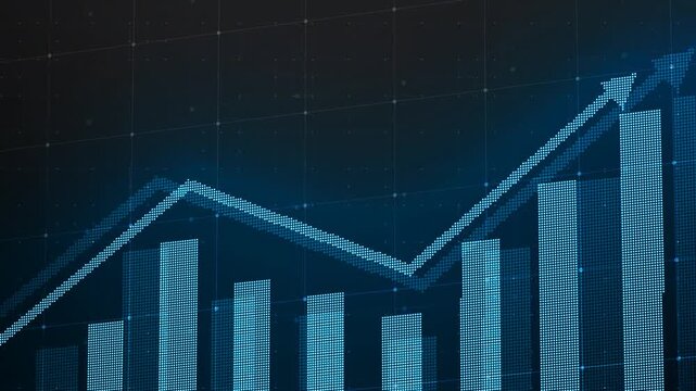 Bar chart for growing business progress. Developing company growth. Technology hud style computer animation.