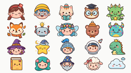 Fototapeta premium Cute kawaii character collection