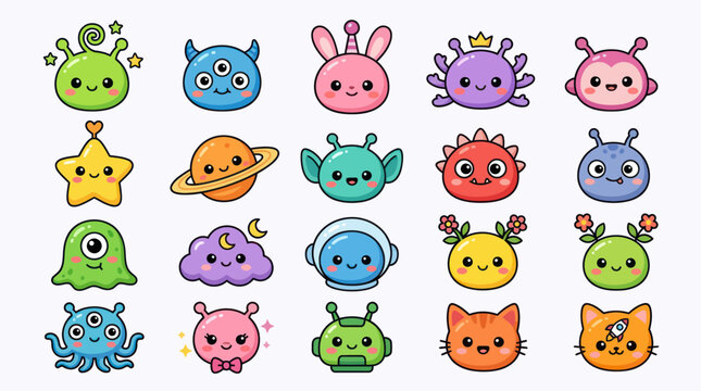 Cute kawaii cartoon characters collection