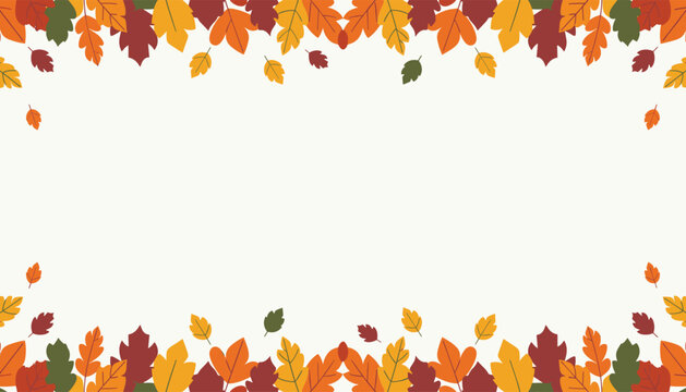 Autumn foliage frame template featuring fall leaves border on top and bottom of clean white background.