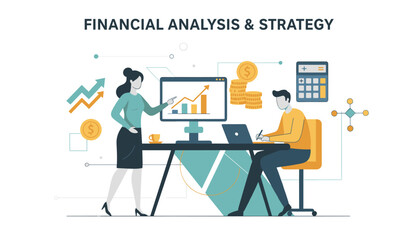 Naklejka premium Professional business analysts study market growth charts on a computer screen for financial strategy success.