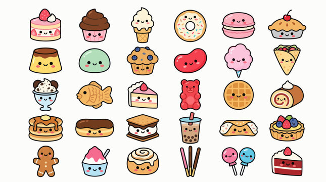 Cute kawaii food items collection