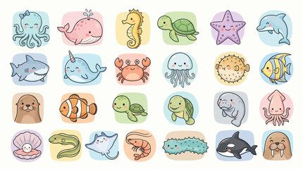 Cute ocean animal collection vector art © Verilux