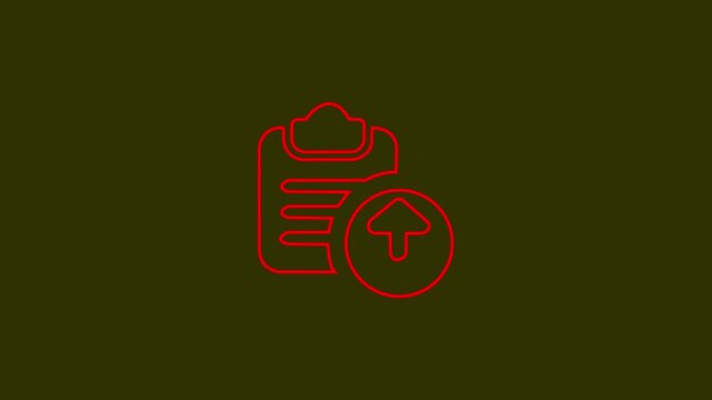 Minimalist clipboard and upload arrow icon animation on yellow background. Document data export concept.