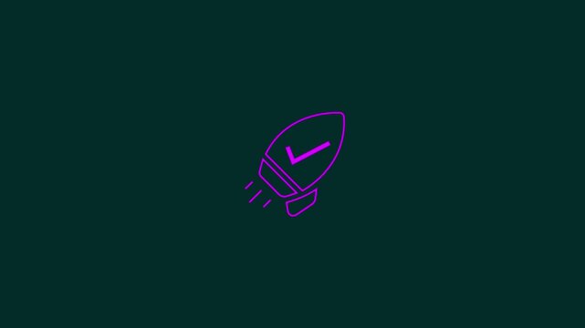 pink Animated Rocket Launch Icon with Checkmark, Minimal Line Art Motion Graphic