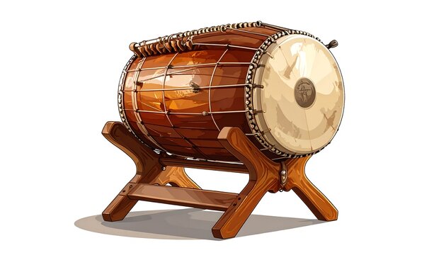 A wooden drum with a beige head on a stand