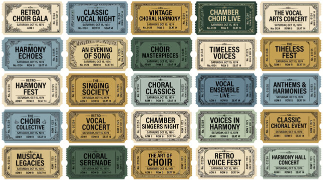 Vintage Choir Concert Tickets Collection - Retro Music Event Passes