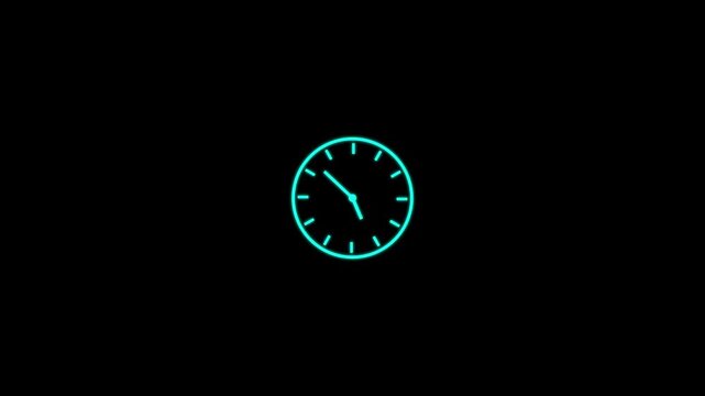 Clock spinning, watch animation on black background with alpha channel. Clock icon flat style 24 hours day fast speed with moving timer clock rotation. 4K ...