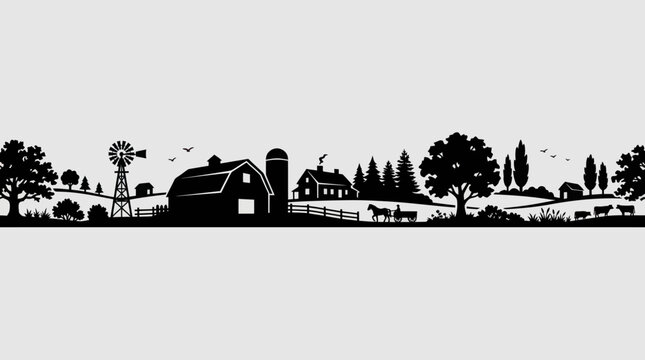 Rural farm landscape silhouette