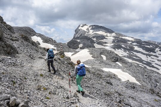 High Alpine Landscape, Two Hikers on Hiking Trail to Hochk&ouml;nig, Salzburger Land, Austria