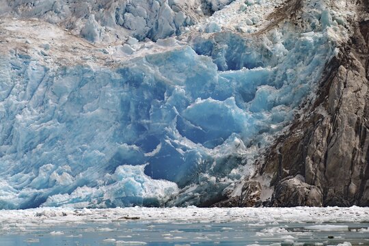 Front of a glacier calving into the sea, Tracy Arm Fiord, Tongass National Forest, Juneau, Inside Passage, Alaska, USA
