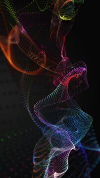 Fantastic vertical video animation with particle wave object in slow motion, 2304x4096 loop 4K