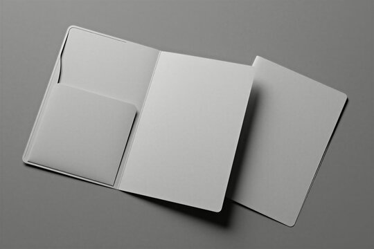 Open blank folder with pocket insert and plain paper sheet. Clean document holder mockup for business presentation. Simple design for corporate identity branding.