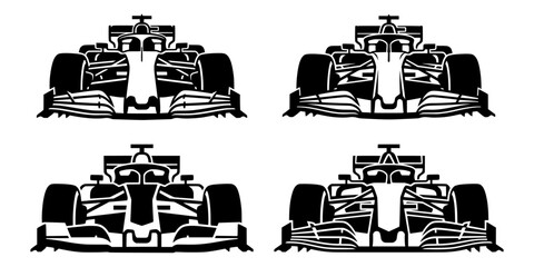 Obraz premium Formula 1 racing car front view vector silhouettes set