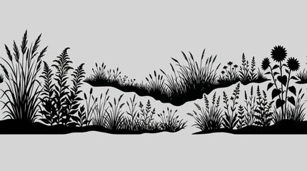 Silhouetted field flora and vegetation border © Star