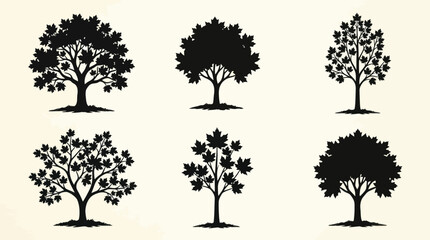 Fototapeta premium Tree silhouette collection nature elements