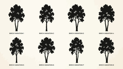 Fototapeta premium Tree silhouette variations set