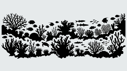 Underwater coral reef ecosystem silhouette © UDIN BADEG