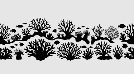 Underwater coral reef silhouettes with fish © UDIN BADEG