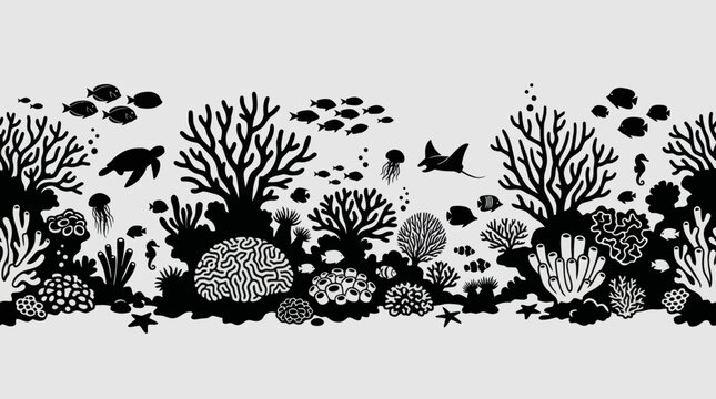 Underwater coral reef silhouette scene