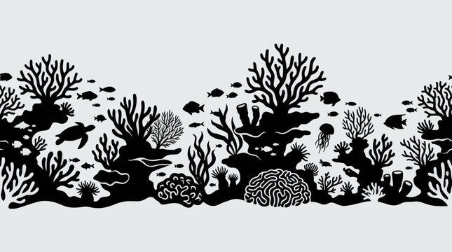 Underwater coral reef silhouettes