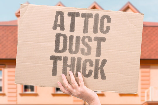 "Attic Dust Thick" Years of neglect settled overhead. ATTIC. DUST. THICK. NEGLECT. OVERHEAD.