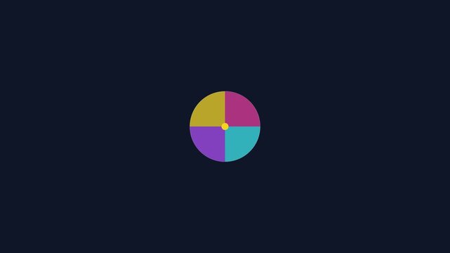 Minimalist colorful loading spinner animation with rotating geometric circle segments on dark 4k background