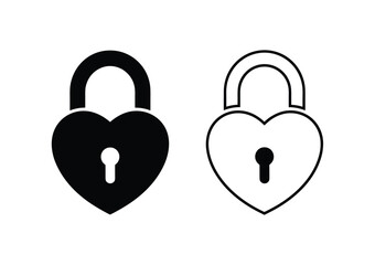 Heart-Shaped Lock Duo: A black heart-shaped padlock stands beside its outline counterpart, symbolizing love, security, and protection in a stylized graphic. © Binoy Vectors