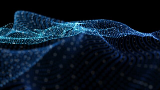 Futuristic video animation with particle wave object in slow motion, 4096x2304 loop 4K