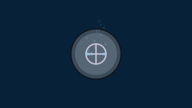 Underwater submarine porthole view with rising air bubbles and hatch opening animation 4k window