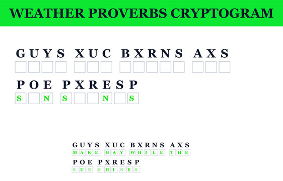 Weather proverbs cryptogram with hidden message and puzzle format  