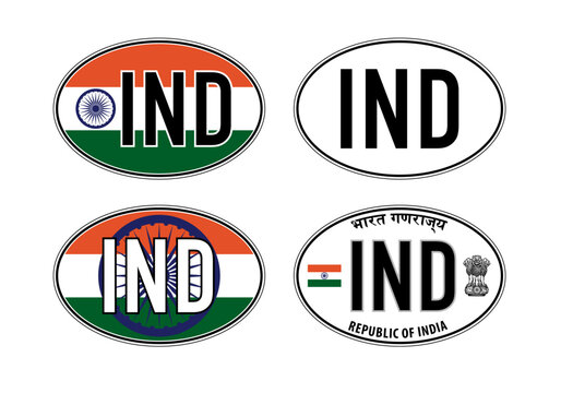 India, oval international vehicle registration code license plate car sticker, vector illustration