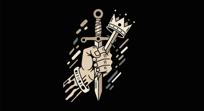 Hand holding sword and crown icon