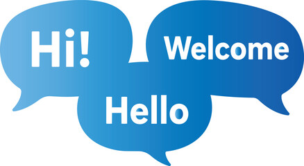 Blue Speech Bubble Chat Icons with Hello Hi and Welcome Text Vector © Apurba