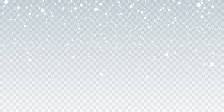 Elegant winter snowfall with floating white snowflakes and soft luminous bokeh. Transparent overlay isolated on a PNG background for Christmas and New Year graphics.