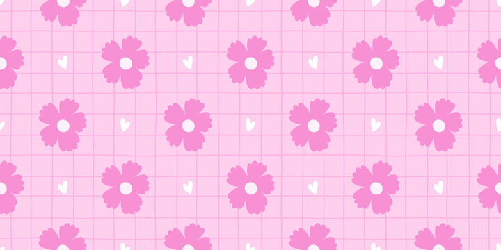 Kids flower daisy with floral spring seamless for stripe cute heart. Pattern paper repeat with baby decorative summer for wallpaper gingham pastel. Bg little check with doodle cover minimal.