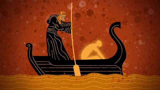 charon ferrying a soul across the underworld river