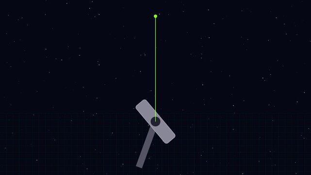Abstract pendulum motion with glowing green light point and dark starry animation 4k background