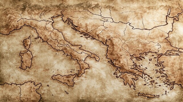 Explore Ancient Europe: Vintage Map with Nautical Navigation and Historical Cartography in Antique Style