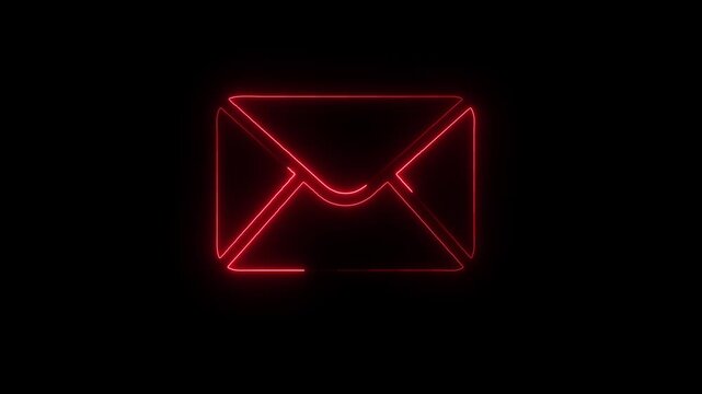 Glowing Neon Message Box Icon Animation with Mail Inbox Notification on Black Background 4K