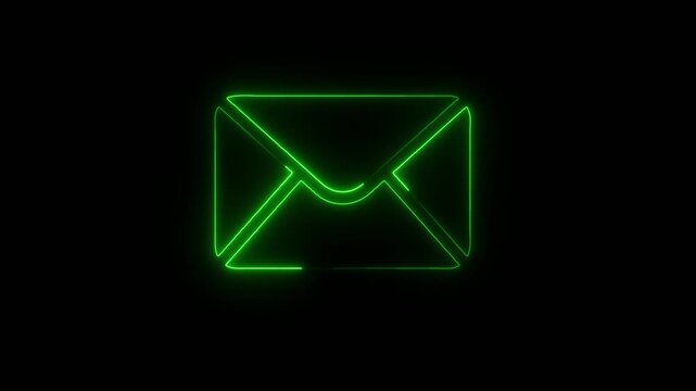 Glowing Neon Message Box Icon Animation with Mail Inbox Notification on Black Background 4K