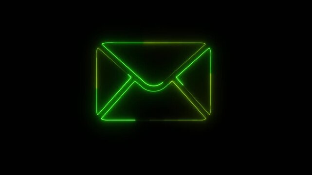Glowing Neon Message Box Icon Animation with Mail Inbox Notification on Black Background 4K
