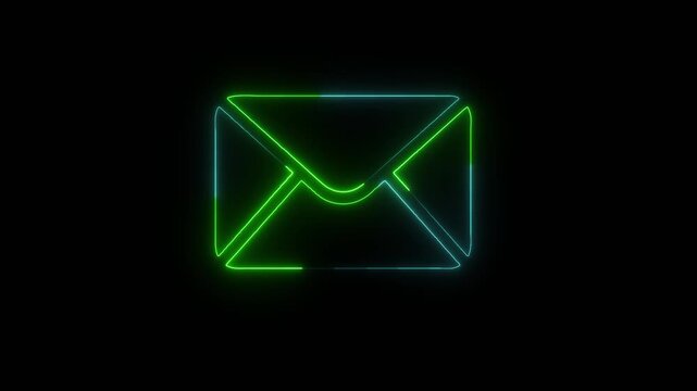 Glowing Neon Message Box Icon Animation with Mail Inbox Notification on Black Background 4K