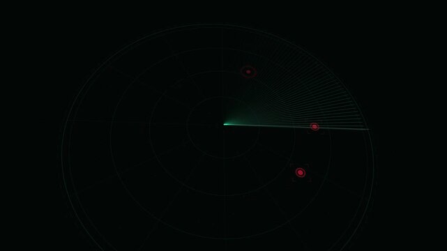 Sci-Fi Tactical PPI Radar Target Lock HUD Loop, 3D Plan Position Indicator Radar Screen with Gimbal Target Tracking