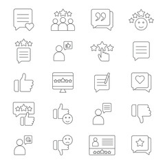 Fototapeta premium Customer review and feedback line icon set. Testimonial and user experience thin line vector set. Vector illustration.