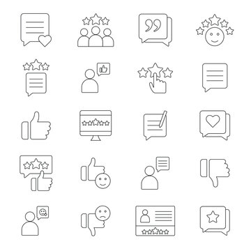 Customer review and feedback line icon set. Testimonial and user experience thin line vector set. Vector illustration.