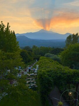 sunset in the Etna volcano, Sicily, Italy 