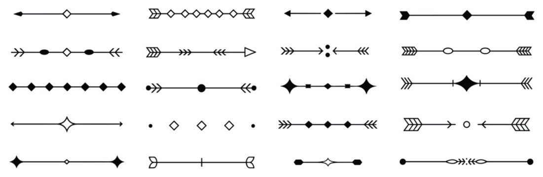 Graphic Arrow Divider Collection. A curated assortment of unique graphic arrow dividers, featuring varied shapes and patterns, perfect for adding a touch of stylistic flair to your designs.