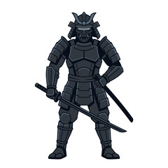 Obraz premium Black samurai warrior with dual swords and traditional armor